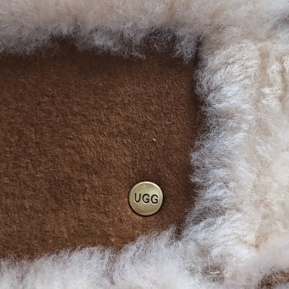 UGG Chestnut Suede Shearling Headband with Cream Trim - Picture 4 of 9